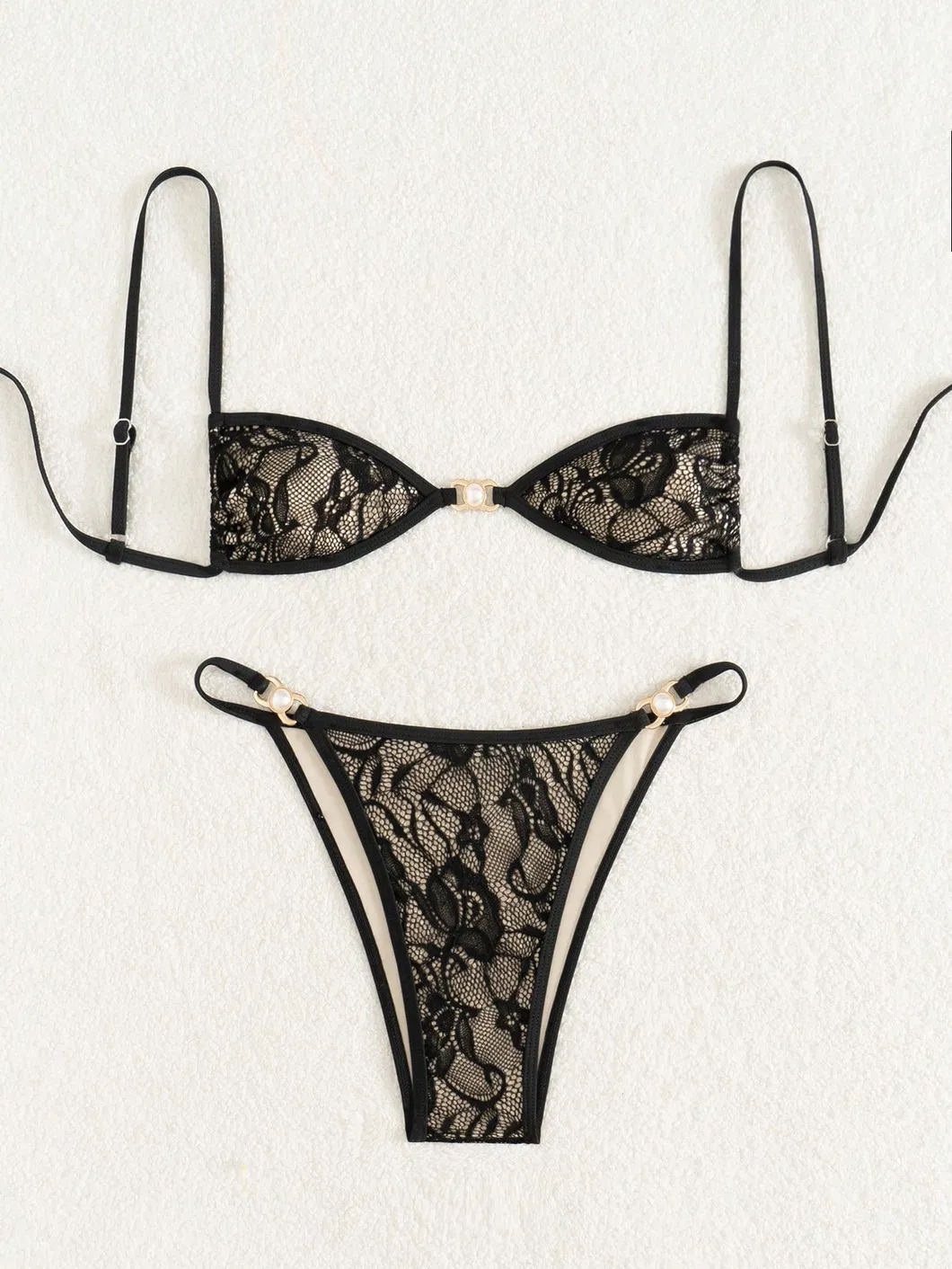 Lace Sexy Two Pieces Bikini with Pearl Charm