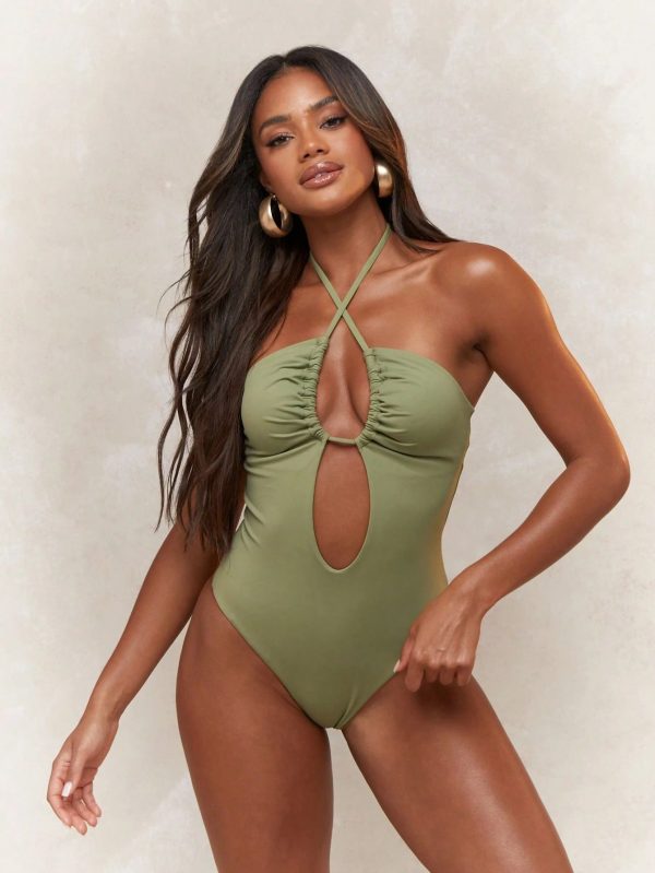 One Piece Cut out Halter Bikini