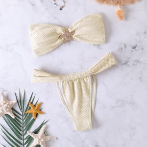 Polka DOT Fabric Bandeau Top Two Piece Swimsuits with Starfish Hardware
