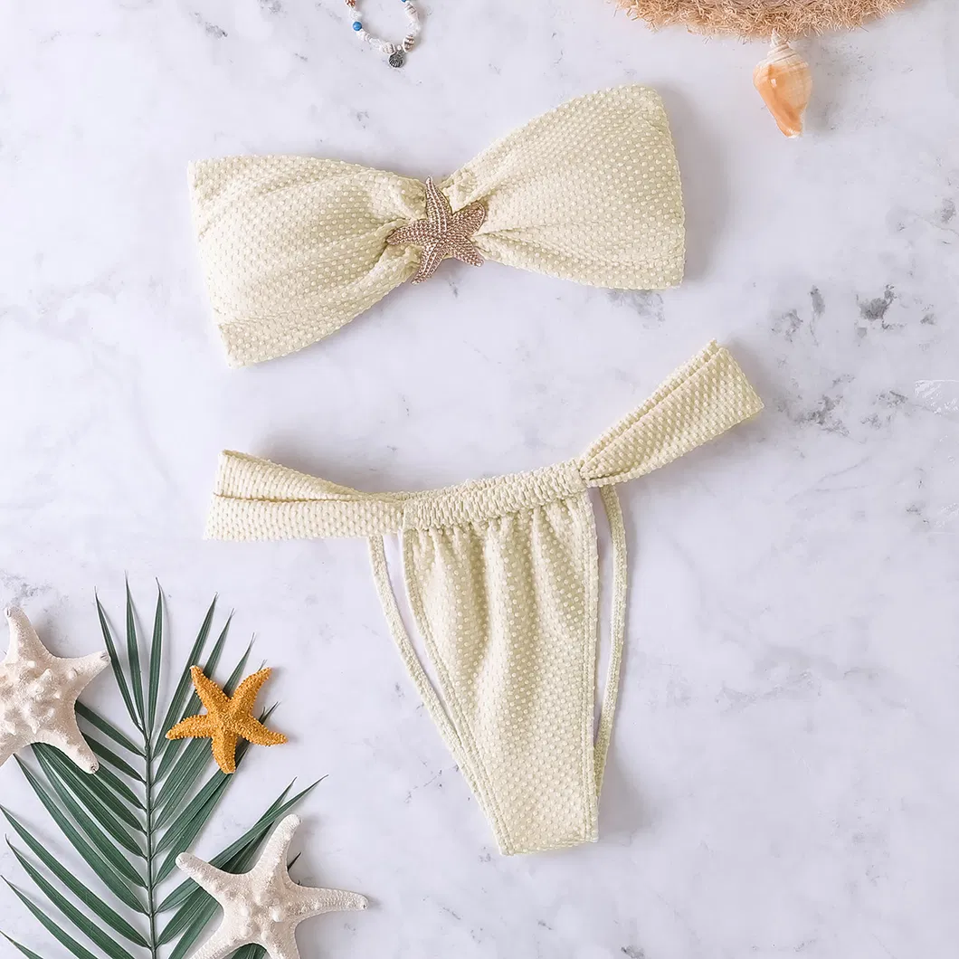 Polka DOT Fabric Bandeau Top Two Piece Swimsuits with Starfish Hardware