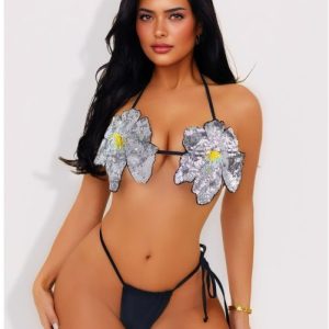 Sequin Flower Two Piece Swimsuits