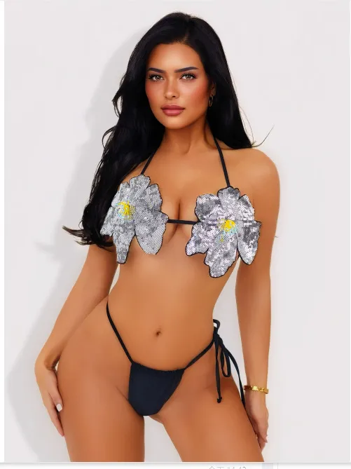 Sequin Flower Two Piece Swimsuits