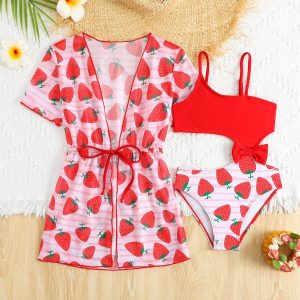 Strawberry Print Irregular Hollow One-Piece Kids Bikini Baby Girl Cute Custom Swimwear