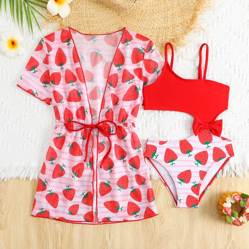 Strawberry Print Irregular Hollow One-Piece Kids Bikini Baby Girl Cute Custom Swimwear