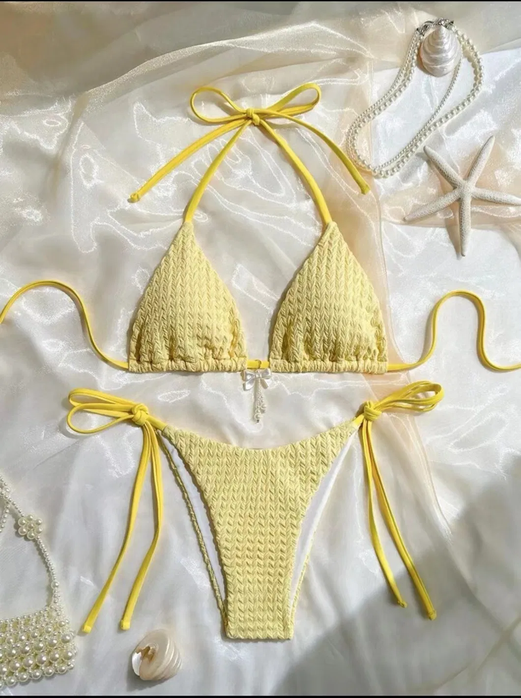 Texture Two Piece Swimsuit with Charm