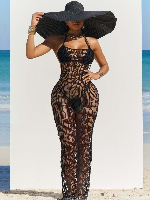 Women Long Dress Cutout Halter Solid Color Long Cover up
