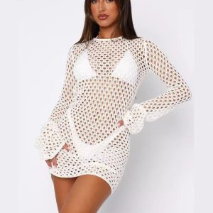 Women′s One Piece Cut out Knitted Solid Color Backless Cover up
